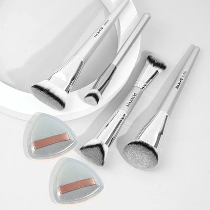 MAANGE 4pcs Foundation Makeup Brushes with 2pcs Air Cushion Puffs Concealer Contour Sculpting Kabuki Makeup Brushes for Travel