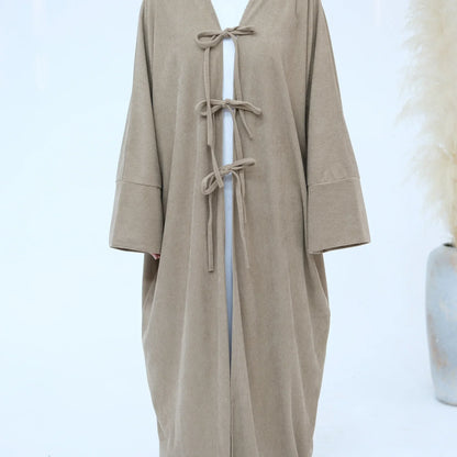 2024 Arabic Women  Corduroy Abaya Dress Ramadan Eid Dubai Modest Cardigan Islamic Party Robe Fashion Turkey Winter Solid Coat