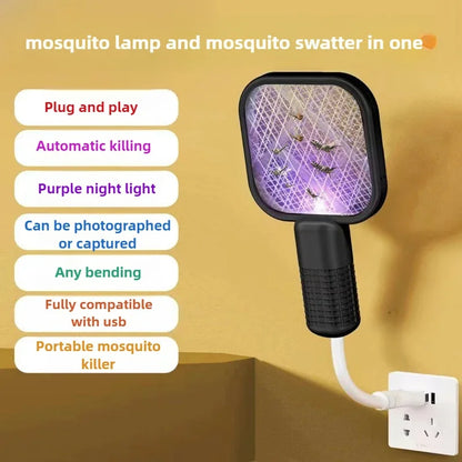 Electric Mosquito Swatter UV Light Bug Zapper Rechargeable Fly Killer Insect Racket Portable Outdoor Pest Control For Camping