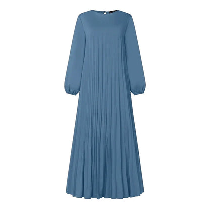 ZANZEA Modest Fashion Abaya Robes Woman Muslim Hijabis O-Neck Solid Pleated Eid Long Dresses Loose A-line Vestidos Fall 2025
