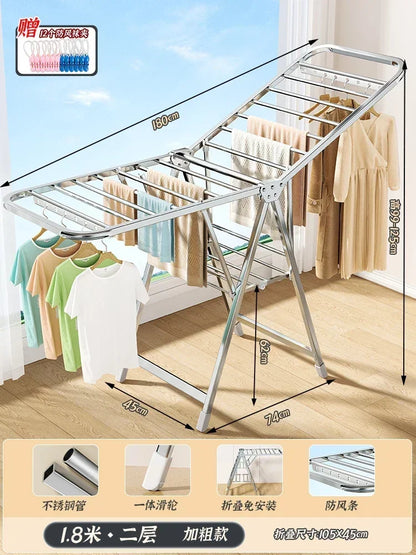 Stainless Steel Folding Drying Rack Balcony Floor Multi-functional Drying Rack Outdoor Wing Folding Clothesline