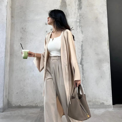 Middle Eastern Muslim Robe Fashion Satin Soft Dress Open Front Outerwear Abaya Solid Color
