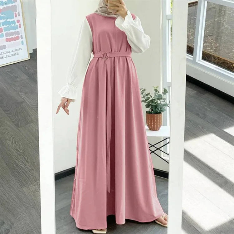 Abaya ruffle sleeve dress for Muslim woman high quality round neck with free belt Islamic clothing Islamic clothing new design