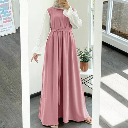 Abaya ruffle sleeve dress for Muslim woman high quality round neck with free belt Islamic clothing Islamic clothing new design