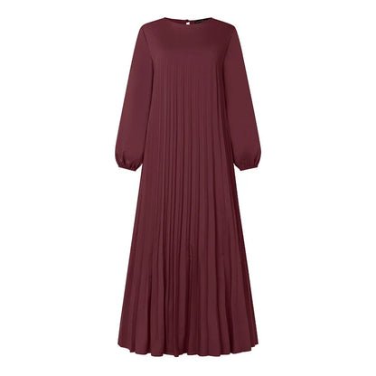 ZANZEA Modest Fashion Abaya Robes Woman Muslim Hijabis O-Neck Solid Pleated Eid Long Dresses Loose A-line Vestidos Fall 2025
