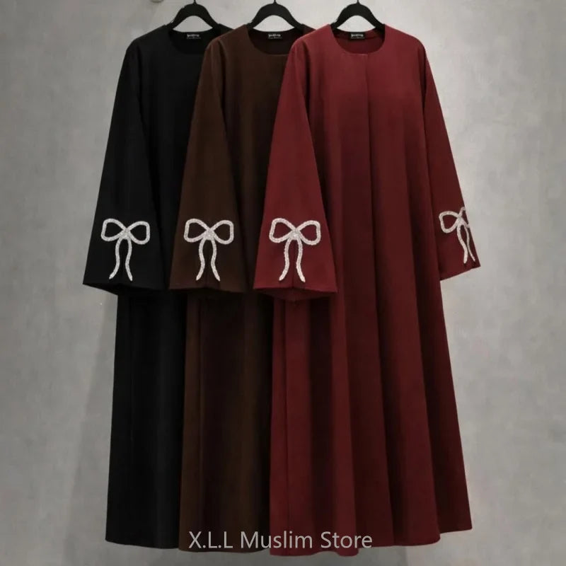 Abaya Woman Dubai Women's Traditional Dresses And Abayas Holiday Dress Luxury Kaftan Kebaya Turkey Bow Beaded Sleeve Dress Robe