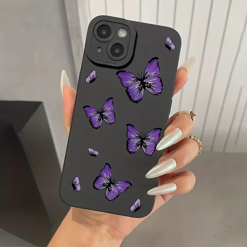 Butterfly Printed Phone Case For iPhone 11 12 13 14 15 Pro Max XR XS X 7 8 Plus SE 2020 Shockproof Matte Soft TPU Silicone Cover
