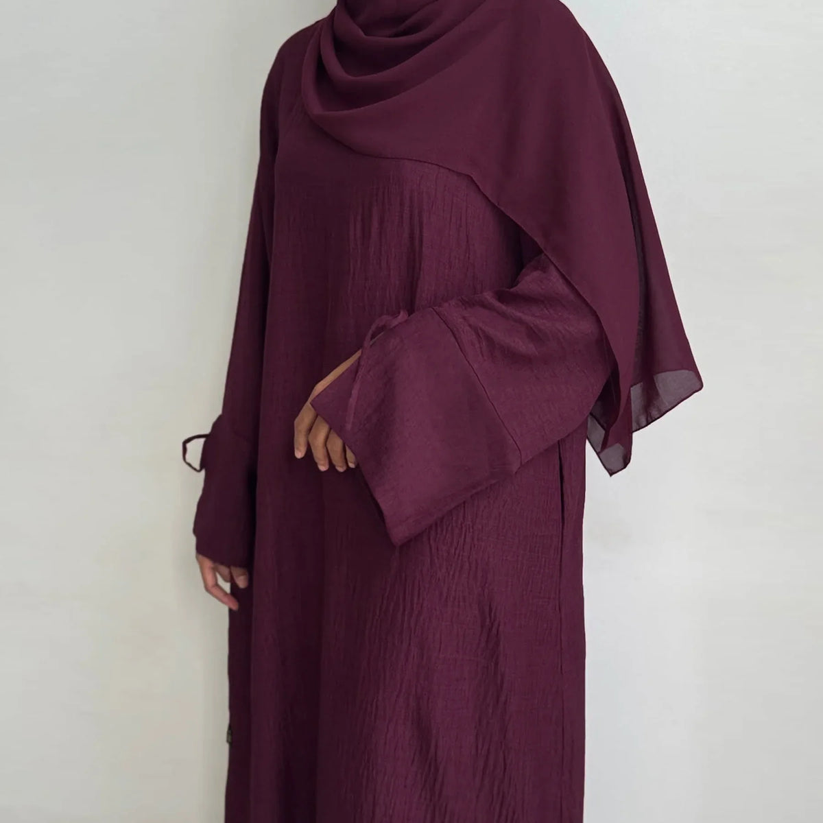 Extra-Loose-Fit Closed Abaya Dress, Drop Shoulder Slit Cuff A-Line Muslim Women Dress, Ramadan Eid Dubai Hijabi Islamic Clothing
