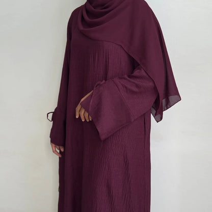 Extra-Loose-Fit Closed Abaya Dress, Drop Shoulder Slit Cuff A-Line Muslim Women Dress, Ramadan Eid Dubai Hijabi Islamic Clothing