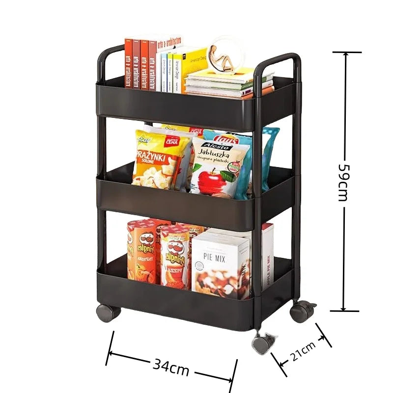 3 Tier Storage Rack Plastic Multi-Functional Small Cart Household Movable Storage Trolley Kitchen Accessories Home Organizer