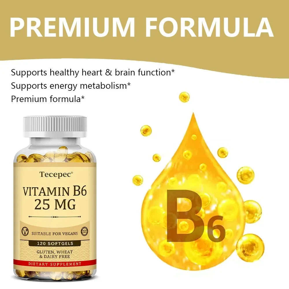 Vitamin B6 - Improves Metabolism, Skin Health, Antioxidant, for Cardiovascular, Neurological, Immune and Eye Health