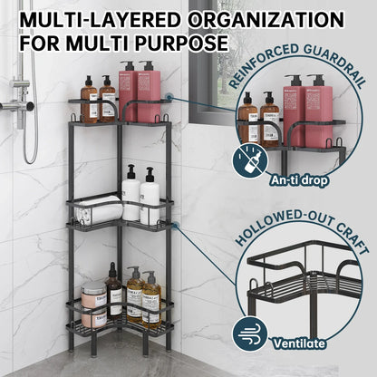 1Pc Bathroom Corner Floor-Standing Storage Rack Multi-Layer Bathroom Toilet Shower Shelf for Shower Gel and Shampoo Triangular Metal Shelf Standing Shower Caddy Corner Stand Shower Rack Corner