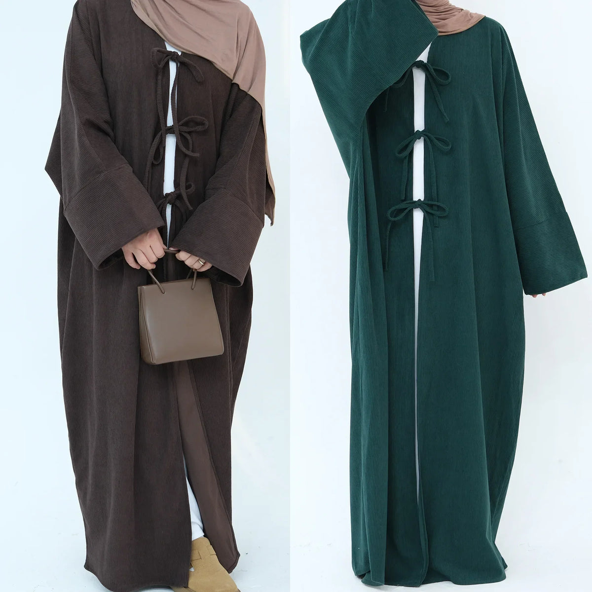 2024 Arabic Women  Corduroy Abaya Dress Ramadan Eid Dubai Modest Cardigan Islamic Party Robe Fashion Turkey Winter Solid Coat