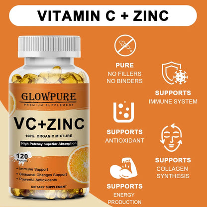 Vitamin C with Zinc for Immune Support & Antioxidant - Promotes Metabolism, Skin Whitening and Anti-Aging
