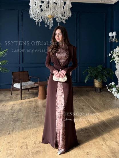 SSYTENS Saudi Arabia Lace Evening Dress Elegant Long Sleeves Dubai Wedding Prom Gown Abaya Popular Customized Formal Party Wear