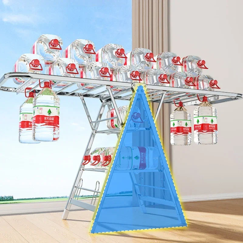 Stainless Steel Folding Drying Rack Balcony Floor Multi-functional Drying Rack Outdoor Wing Folding Clothesline