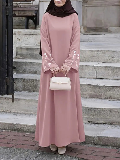 2025 Fashion Muslim Abaya Dress ZANZEA Women Long Dresses Autumn Long Sleeve Embroidered Sundress IsIamic Robe Casual Kaftan
