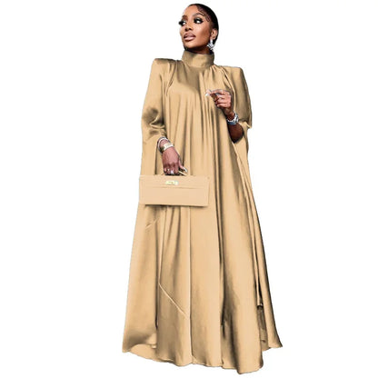 Fashion Luxury Dubai Indian Dress Muslim Abaya for Women Elegant High Neck Loose Pullover Solid Satin Party Evening Dresses Robe