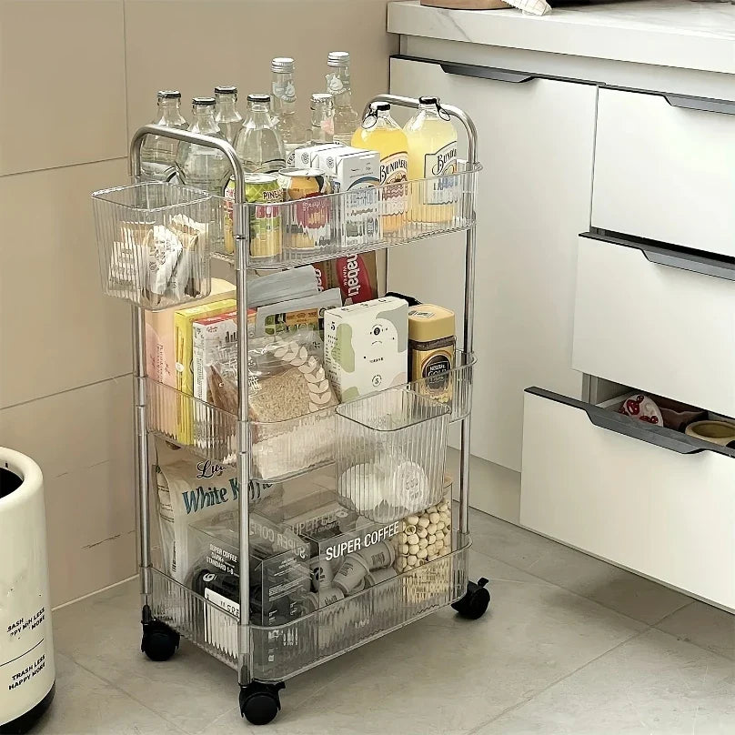 3Tier Clear Storage Cart with Wheels Multifunctional Rolling Organizer for Home and Office, Ideal for Bedroom Living Room
