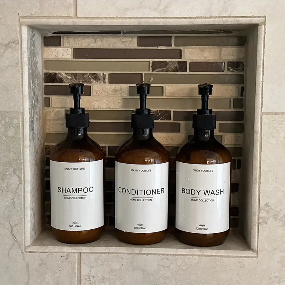 500ml Shampoo Body Wash Conditioner Dispenser Bottle Bathroom Waterproof Pre-Labeled Refillable Shampoo Bottle Soap Container
