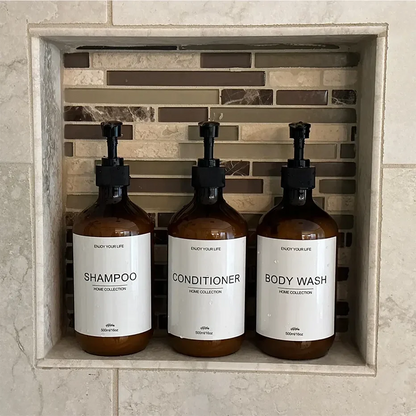 500ml Shampoo Body Wash Conditioner Dispenser Bottle Bathroom Waterproof Pre-Labeled Refillable Shampoo Bottle Soap Container