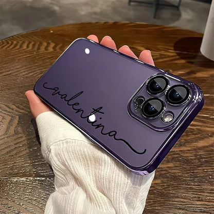 Personalized Custom Name Phone Case Personalized Initials Soft Clear TPU For iPhone 11 To 16 Pro Max Plus With Lens Protector