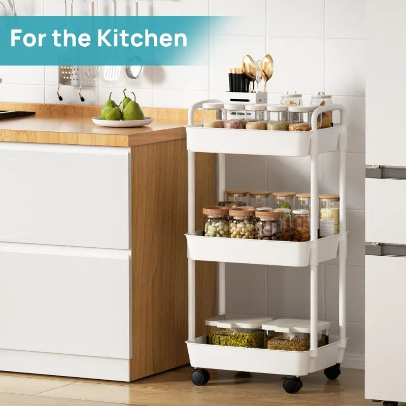 3 Tier Storage Rack Plastic Multi-Functional Small Cart Household Movable Storage Trolley Kitchen Accessories Home Organizer