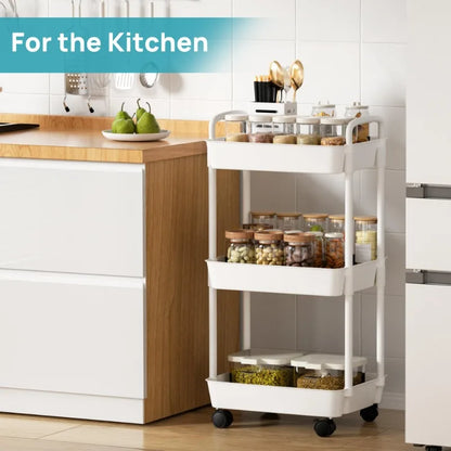 3 Tier Storage Rack Plastic Multi-Functional Small Cart Household Movable Storage Trolley Kitchen Accessories Home Organizer