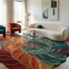 Colorful Leaf Abstract Area Rug Modern Hand Tufted Artistic Carpet Custom Shape Luxury Designer Floor Mat for Livingroom Bedroom