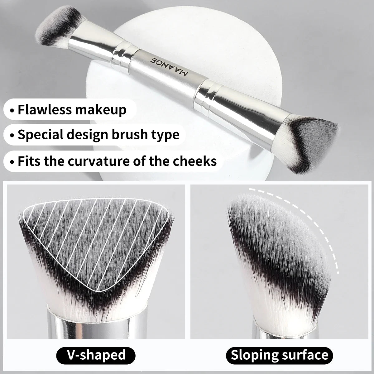 MAANGE 4pcs Foundation Makeup Brushes with 2pcs Air Cushion Puffs Concealer Contour Sculpting Kabuki Makeup Brushes for Travel