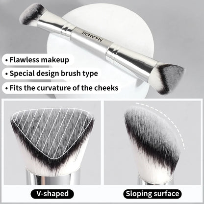 MAANGE 4pcs Foundation Makeup Brushes with 2pcs Air Cushion Puffs Concealer Contour Sculpting Kabuki Makeup Brushes for Travel