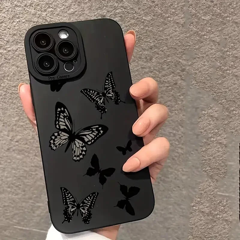 Butterfly Printed Phone Case For iPhone 11 12 13 14 15 Pro Max XR XS X 7 8 Plus SE 2020 Shockproof Matte Soft TPU Silicone Cover