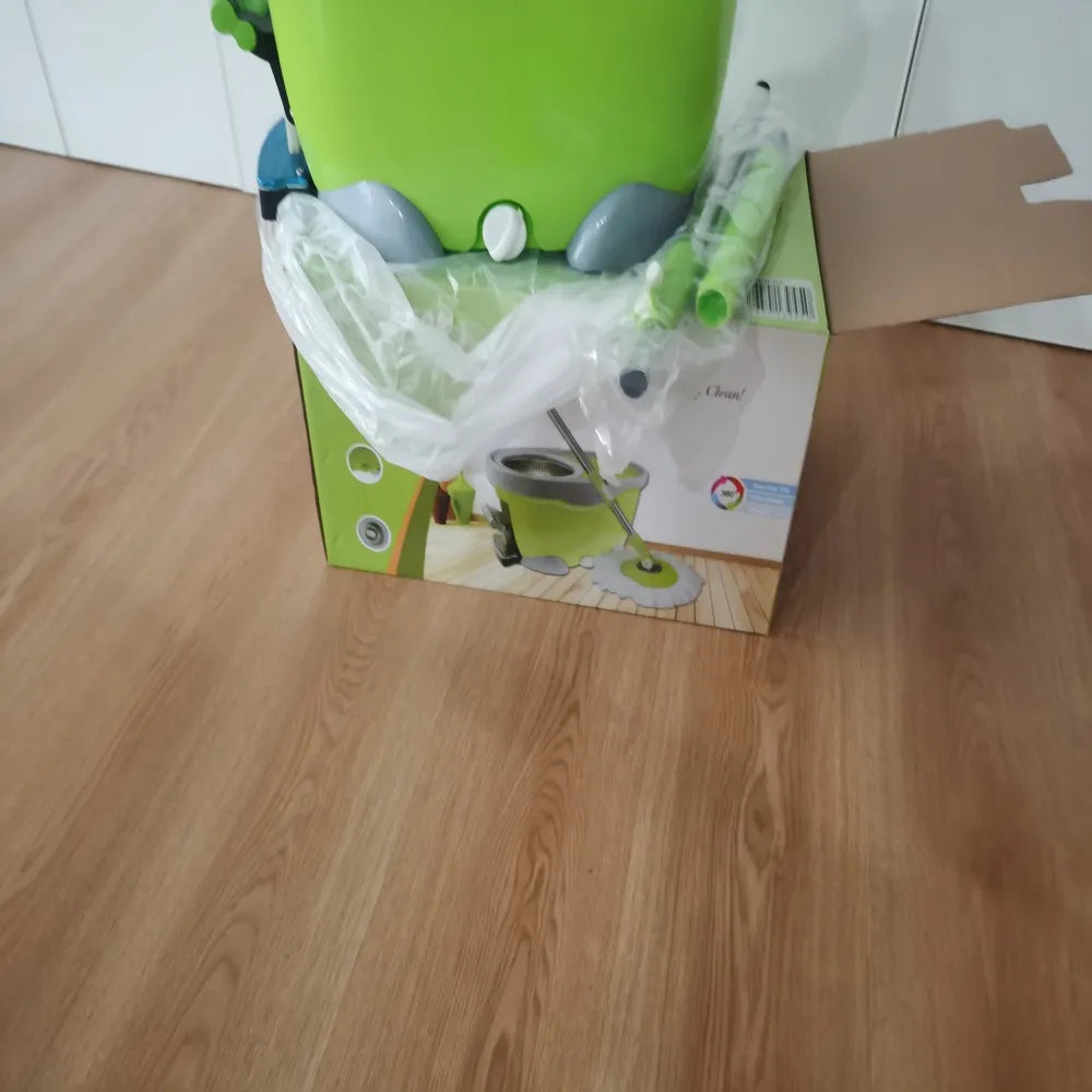 Microfiber Floor Cleaning Foot Mop Bucket With Durable Stainless Steel Head And Telescopic Steel Pole Handle Double Bucket Mop