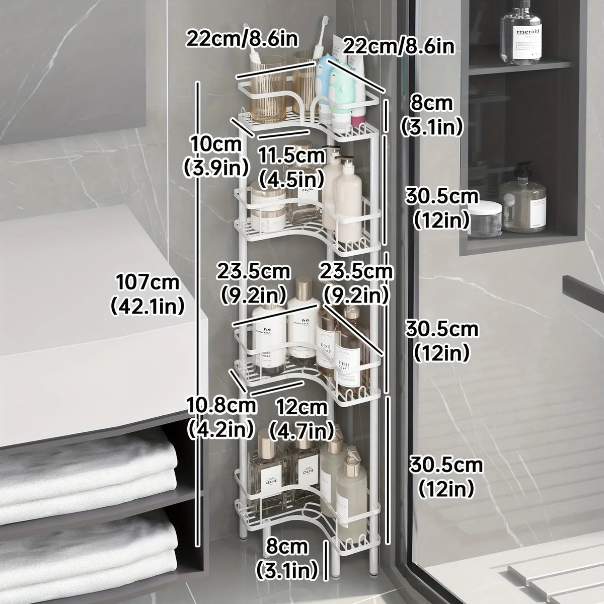 1Pc Bathroom Corner Floor-Standing Storage Rack Multi-Layer Bathroom Toilet Shower Shelf for Shower Gel and Shampoo Triangular Metal Shelf Standing Shower Caddy Corner Stand Shower Rack Corner