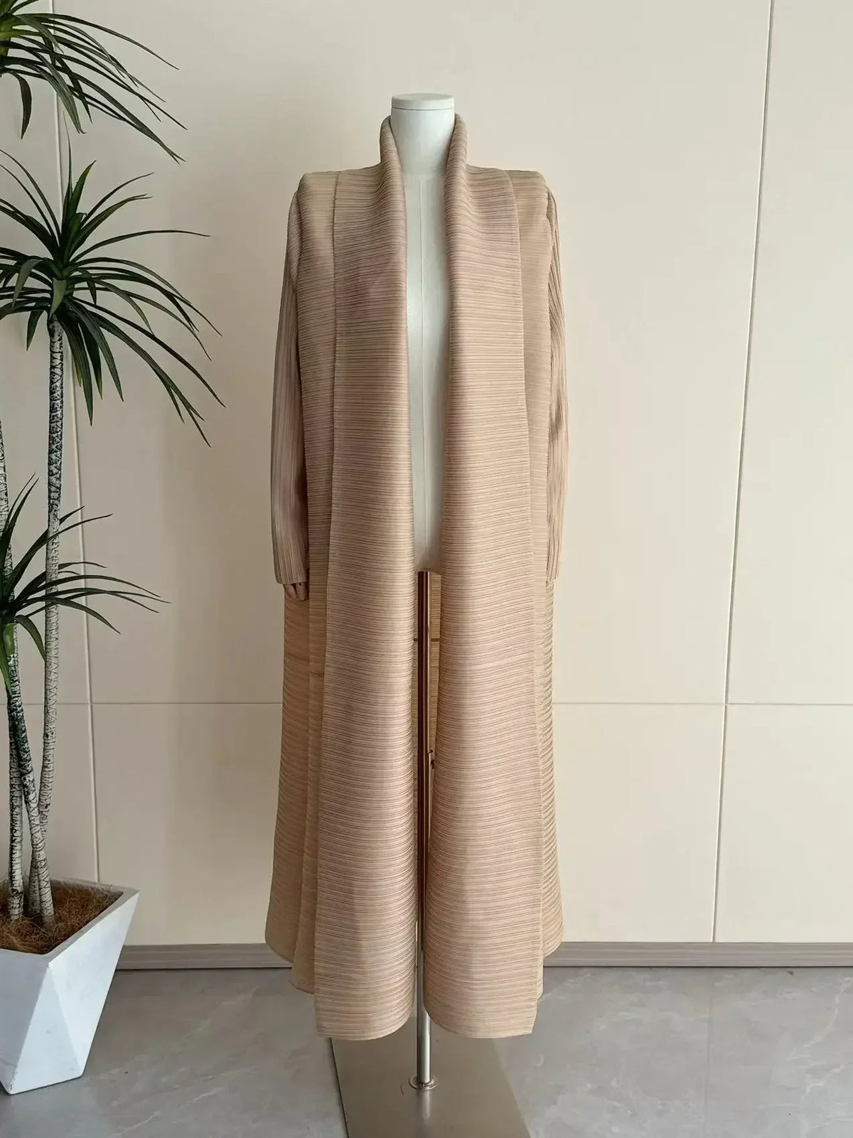 Muslim Abaya Black Simple Commuter Fashion Pleated Loose Long Trench Coat Jacket 2024 Fall New