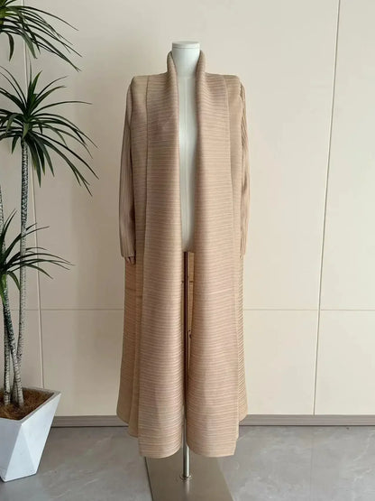 Muslim Abaya Black Simple Commuter Fashion Pleated Loose Long Trench Coat Jacket 2024 Fall New