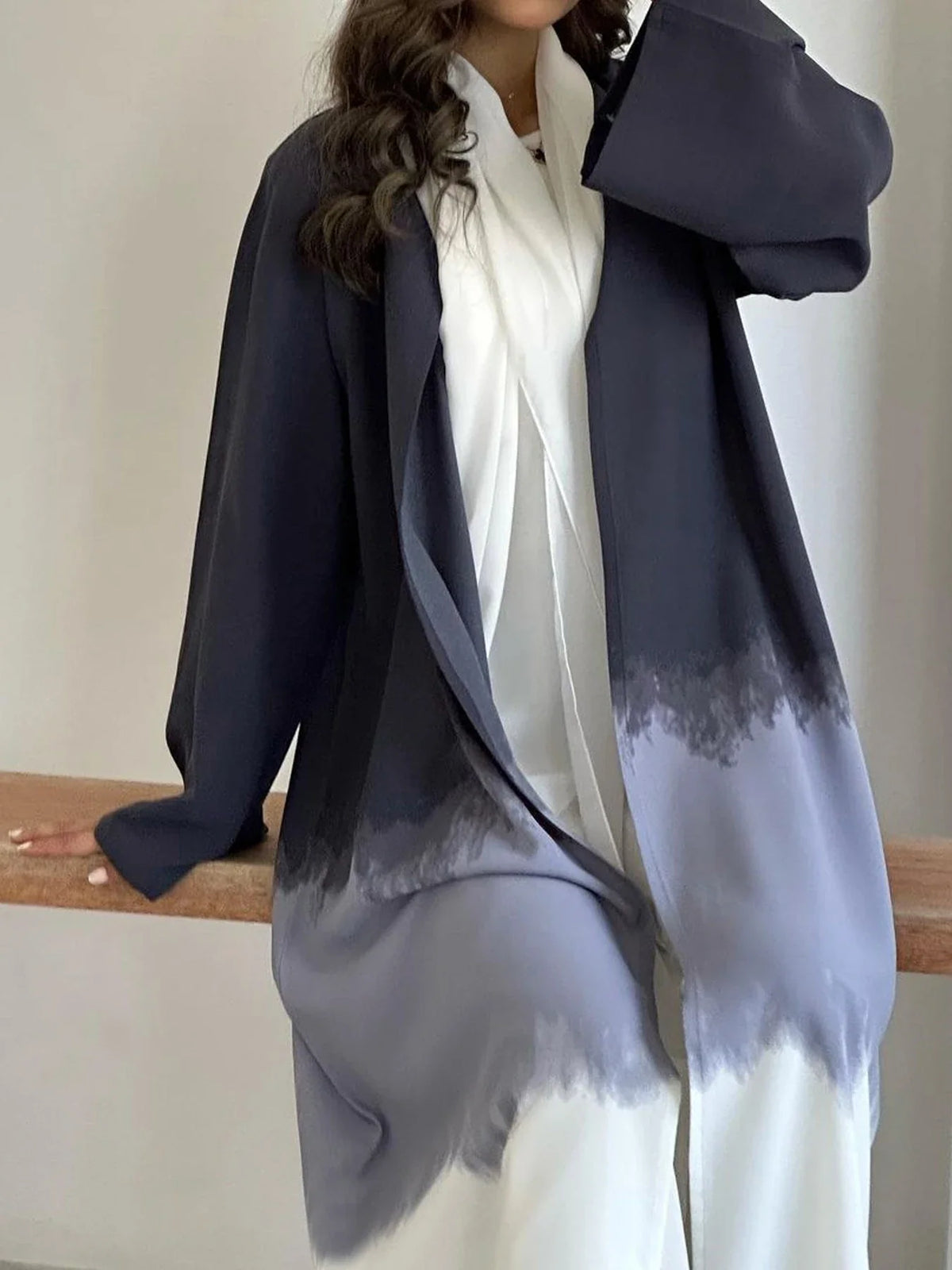 Abaya Fashion Midi Dress for Women; Middle East Muslim Long Robe with Tie-Dye Printed Cape for Spring and Summer