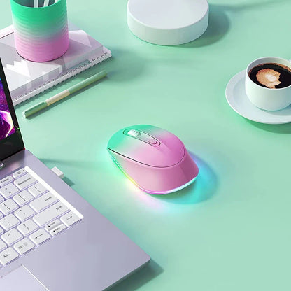 BOW Purple Wireless Mouse Rechargeable Mouse for Laptop Small Cordless Mice  Quiet Click LED Rainbow Lights for Computer