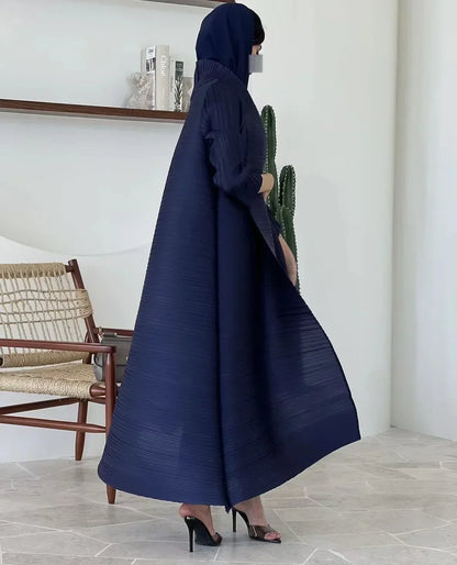 Muslim Abaya Black Simple Commuter Fashion Pleated Loose Long Trench Coat Jacket 2024 Fall New