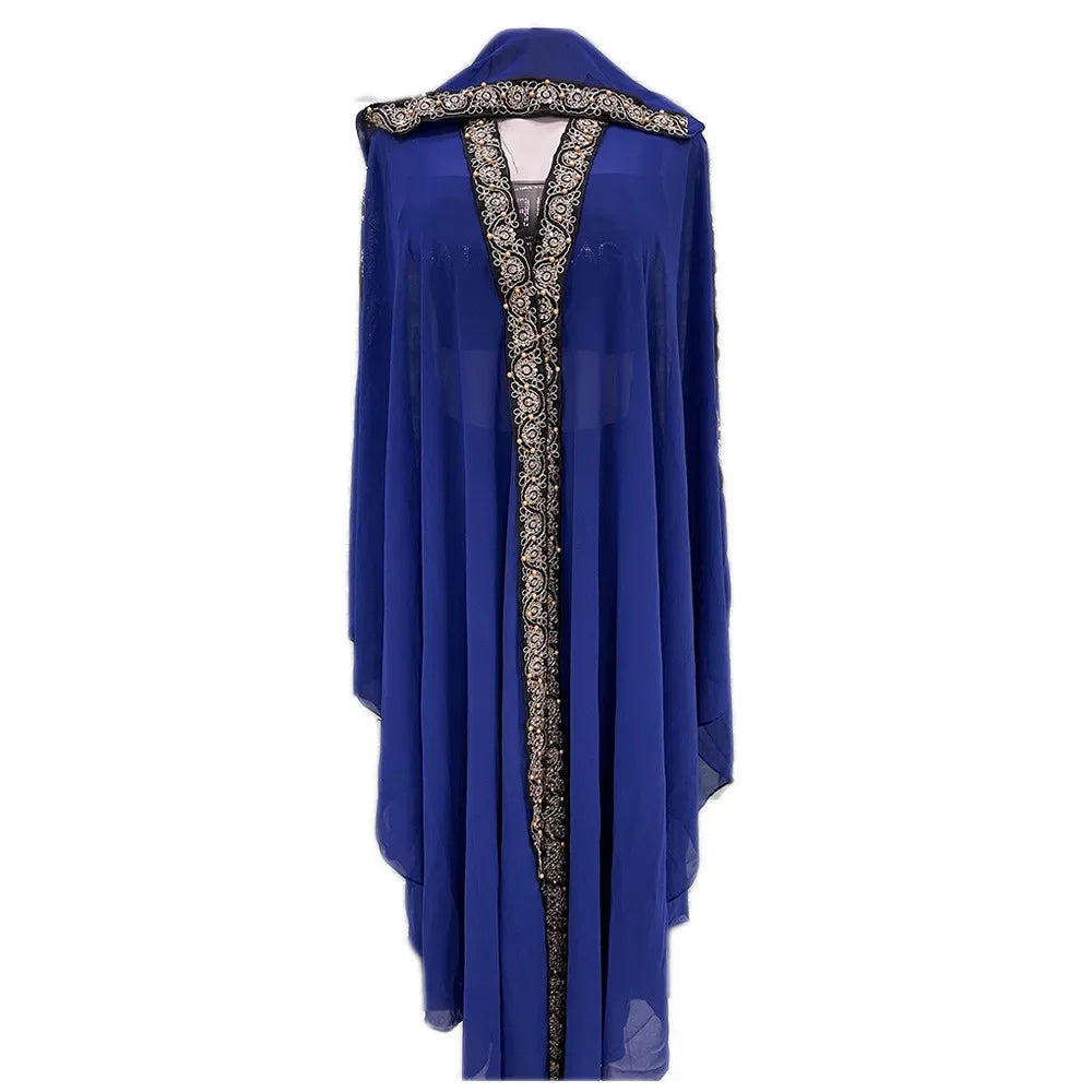 Abaya Morocco Kaftan Dubai Hooded Maxi Dress Bat Sleeve Farasha Kaftan Muslim Women African Open Kimono Boubou Evening Long Gown