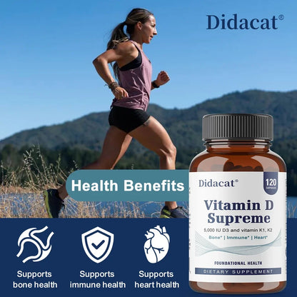 Vitamin D Supreme 5000 IU  - Support Immune System + Bone Health - Gluten Free Vitamin D3 Supplement with Vitamin K