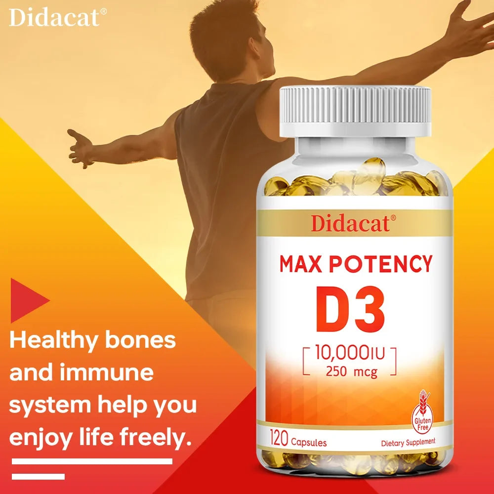 Vitamin D3 10,000 IU (250 mcg), Supports Immune Health, Calcium Absorption Muscle Function & Bone Strength, Dietary Supplement