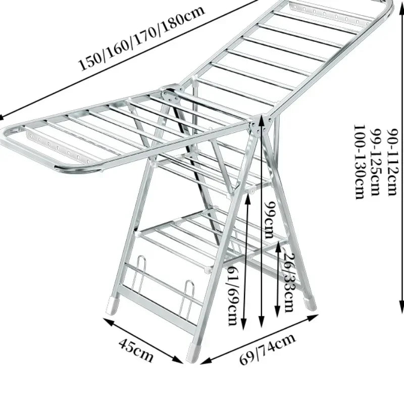 Stainless Steel Folding Drying Rack Balcony Floor Multi-functional Drying Rack Outdoor Wing Folding Clothesline