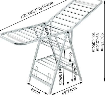 Stainless Steel Folding Drying Rack Balcony Floor Multi-functional Drying Rack Outdoor Wing Folding Clothesline