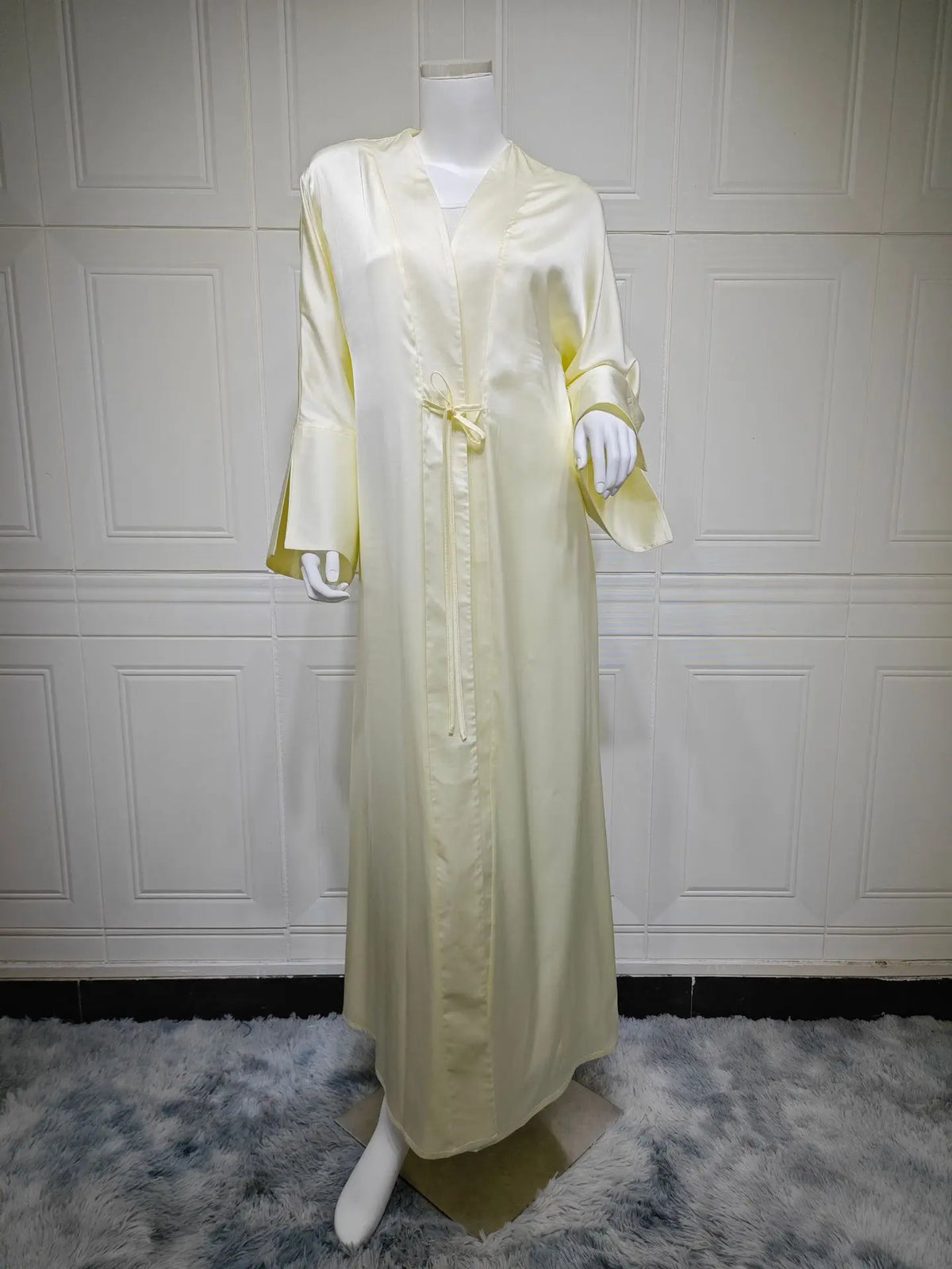 Middle Eastern Muslim Robe Fashion Satin Soft Dress Open Front Outerwear Abaya Solid Color