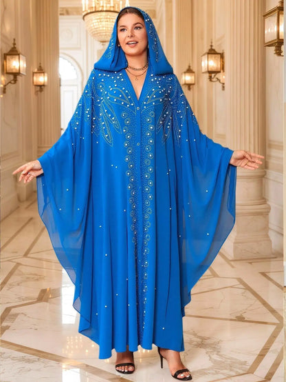 Abaya Morocco Kaftan Dubai Hooded Maxi Dress Bat Sleeve Farasha Kaftan Muslim Women African Open Kimono Boubou Evening Long Gown
