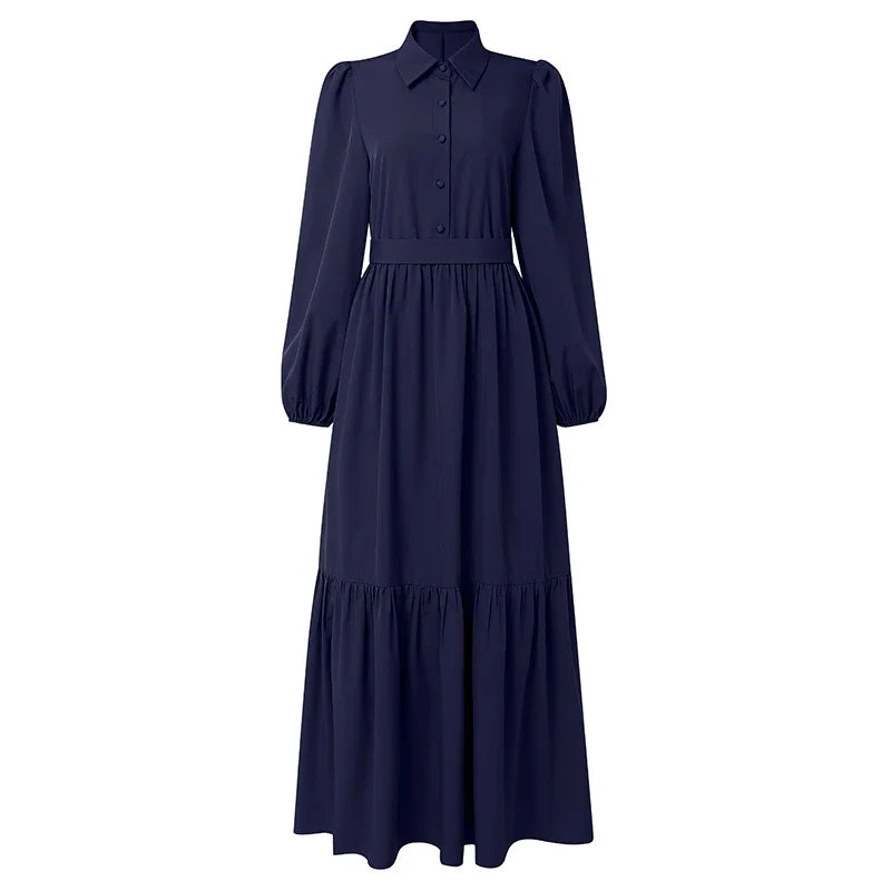 2026 ZANZEA Muslim Hijab Dresses Abaya Women Elegant Long Sleeve Pleated Sundress Solid Belted Party Robe Kaftan Dubai Vestidos