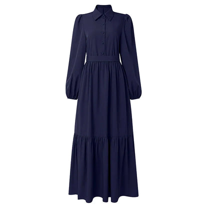 2026 ZANZEA Muslim Hijab Dresses Abaya Women Elegant Long Sleeve Pleated Sundress Solid Belted Party Robe Kaftan Dubai Vestidos
