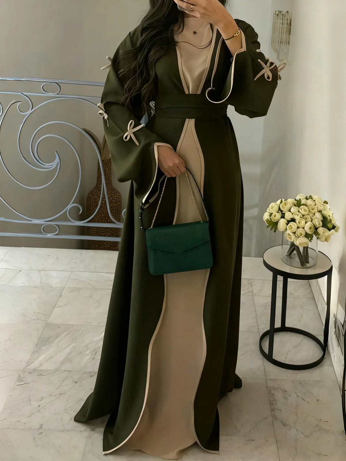 Muslim Abaya Women Dress Dubai Women Dress Bow Caftan Lace-up Floral Dresses Islamic Pakistan Moroccan Kaftan 2026 Robe