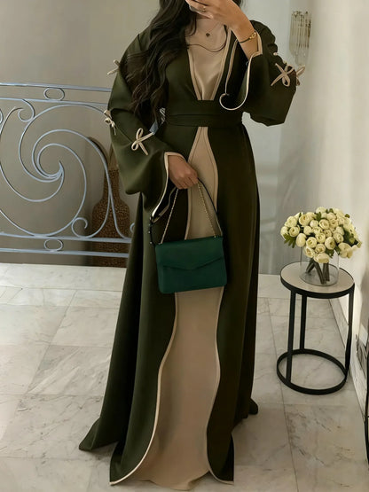 Muslim Abaya Women Dress Dubai Women Dress Bow Caftan Lace-up Floral Dresses Islamic Pakistan Moroccan Kaftan 2026 Robe